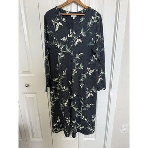 J Jill Pure Jill Floral Large Knit Long Sleeve Midi Dress A-Line Pockets